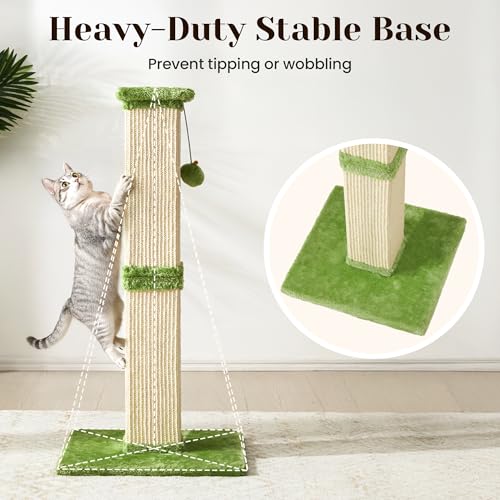Fansafurn Tall Cat Scratching Post, 32'' Heavy Duty and Thick Scratching Post, Scratching Post for Adult Cats, Thick Sisal Rope with Hanging Ball, Green - color: Green, size: 32''