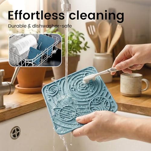 OHMO Lick Mat for Dogs&Cats, Space Pattern, Small, 2pcs, Dark&Light Blue - color: Dark Blue&Light Blue, size: 5.9"L x 5.9"W