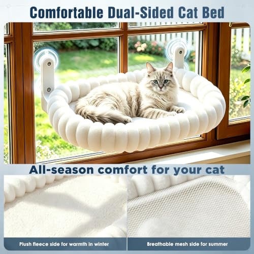 Cat Window Perch - Cordless Cat Window Hammock with 4 Strong Suction Cups, Ultra Soft Window Perch for Cats Inside - 2 in 1 Cats Window Bed Detchable & Washable Cushion 23.3 * 15.8in(White) - color: White