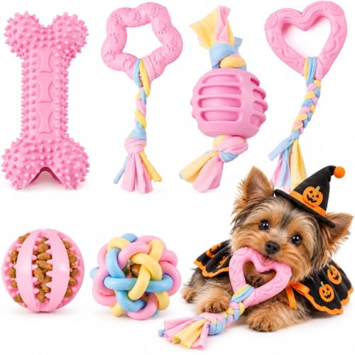 Halloween Puppy Chew Toys, 6 Pack Teething Toys for Small Breed Puppies - color: 6 Pack Pink Chew Toys