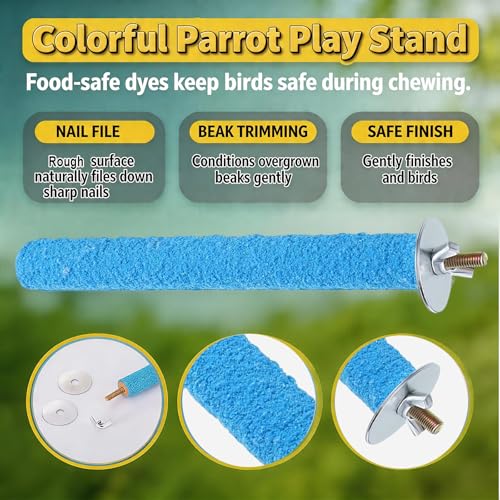3 Pcs Parakeet Perches Set, 2 Bird Nail Trimming Perches and Colorful Swing