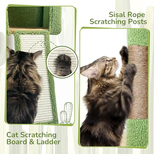 Globlazer F70 Pro Cactus Heavy Duty Cat Tree Tower for Indoor Large Cats - color: Cactus Green