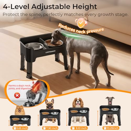 URPOWER Mess Proof Elevated Dog Bowls, Splash Guard Raised Bowl Stand - color: Matte Black, size: Small
