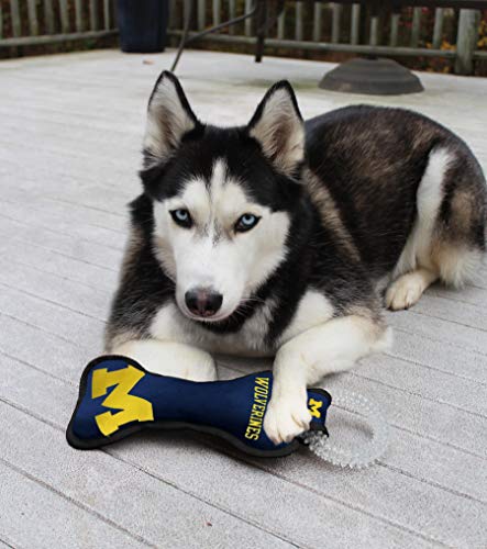 Pets First NCAA Michigan Wolverines Dental Dog TUG Toy with Squeaker. Tough PET Toy for Healthy Fun, Teething & Cleaning Pets Teeth & Gum - color: Michigan Wolverines