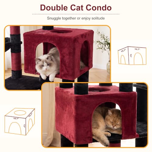 Heybly Cat Tree, 76-Inch Tall Heavy Duty Cat Tower for Big Cats HCT039BR - color: Black and Red, size: 76.8 inch