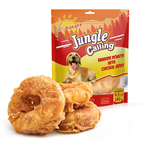 Jungle Calling Chicken Wrapped Rawhide Chew Donuts for Medium & Large Dogs - size: 8.5 Ounce (Pack of 1)