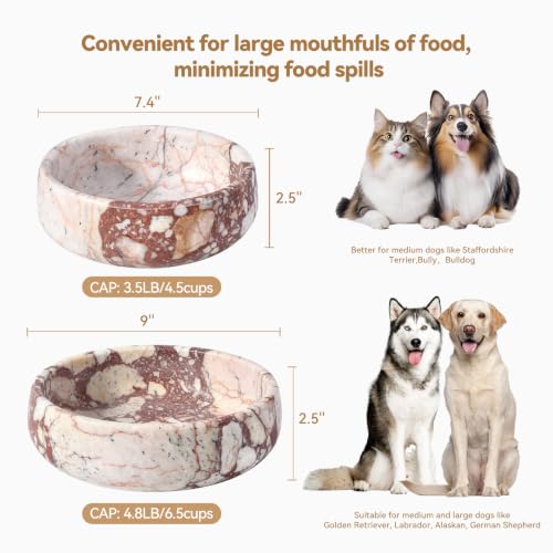 Karibiber Calacatta Marble Dog Bowl, Weighted Dog Food Bowl, Non-Slip Large Heavy Water Bowls, Stone Food and Water Dish for Medium Dogs, Holds 4 Cups(5lbs) - color: Calacatta Small