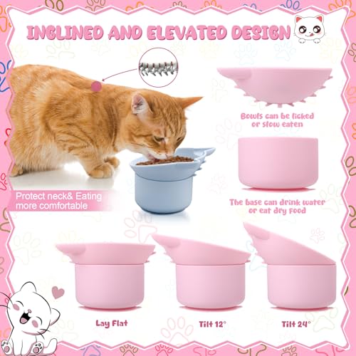2 Pack Elevated Slow Feeder Cat Bowls Anti Vomit Silicone Raised Cat Bowls - color: Pink, Blue