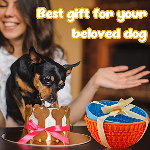 Patelai 2 Pcs Dog Lick Bowl, Slow Feeder Bowl for Dogs, Blue, Orange, Bone - color: Blue, Orange