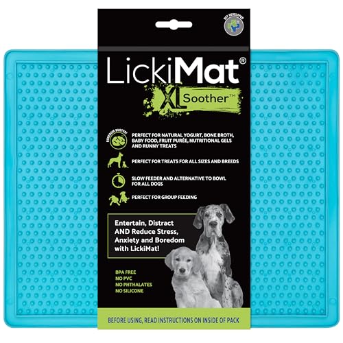 LickiMat X Large Breed Soother Dog Lick Mat Dog Calmer Slow Feeder, Anxiety Reliever Alternative to Puzzle Toys, Slow Feeding Bowls. Use Peanut Butter, Wet, Raw, Mixed Food, Healthy Treats - Turquoise - color: Turquoise