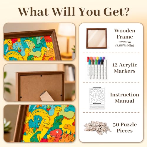 DIY Colorable Wooden Dinosaur Puzzle Frame, Arts and Crafts Toys for Kids - color: Dinosaur