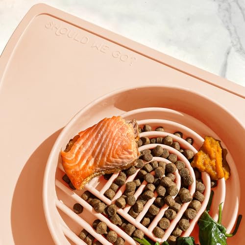 Slow Feeder Dog Bowl - Silicone Dog Bowl, Medium, 7.5" x 1.5" - Blush - color: Blush - Rainbow Design, size: Medium (7.5” Across x 1.5” Tall)