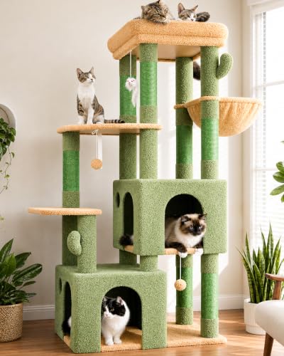 Globlazer Heavy Duty Cactus Cat Trees for Big Cats Maine Coon, F61, Green - color: Cactus, size: 61inch