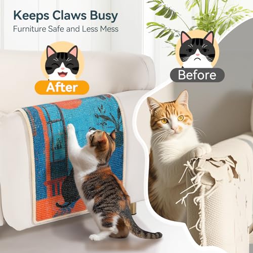 3-in-1 Sisal Cat Scratcher Mat 23.6x15.7'' – Floor & Wall Use with Sticker Tape, Protects Furniture, Couch & Carpet, Anti-Slip, Pet-Safe, Durable Scratch Rug Mat or Indoor/Outdoor Cats, Blue Silence - color: BlueSilence