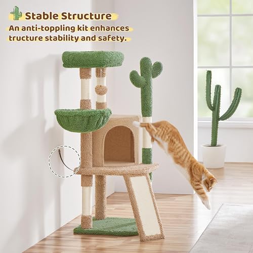 Yaheetech 42in Brown Cactus Cat Tree Tower with Scratching Posts and Condo - color: Brown/Green