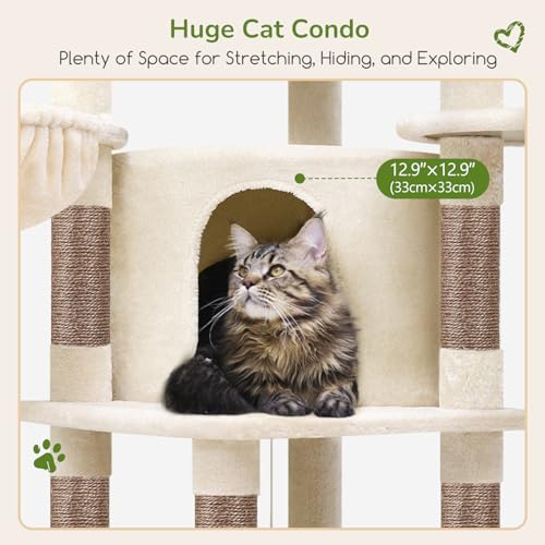 Globlazer Corner Stable Cat Tree Tower with Scratching Post, C51, Beige - color: Beige, size: 51inch