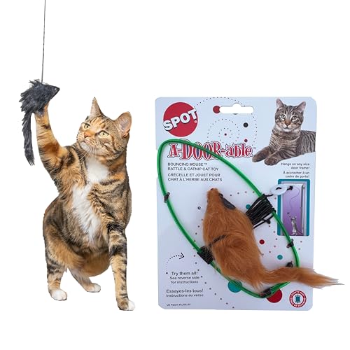 SPOT A-Door-Able Bouncing Mouse Cat Toy - Hanging Rattle & Catnip Interactive Toy, Entertain Cats for Hours, Indulge Natural Hunting Instincts, Provide Mental Stimulation, Suspend From Any Door Frame