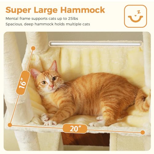 71" Cat Tree for Indoor Cats,Multi-Level Cat Tower with Large Hammock - color: Beige, size: 71 Inches