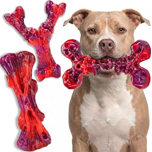 Kseroo 3-Pack Beef Flavored Dog Chew Toys for Aggressive Chewers, Red-XL - color: 3PC-Beef-Red