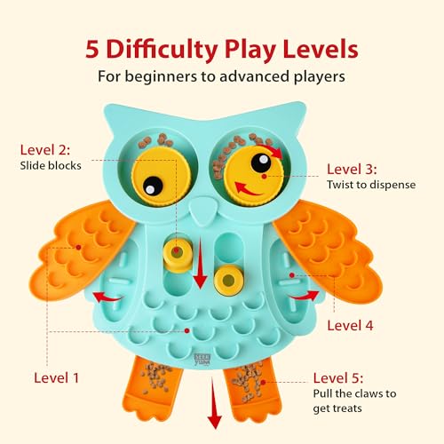 Gigwi Interactive Treat Puzzle Toy, Owl Shape 5 Difficult Levels for Pet - color: Owl