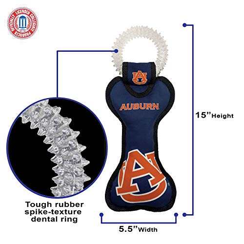 Pets First NCAA Auburn Tigers Dental Dog TUG Toy with Squeaker. Tough PET Toy for Healthy Fun, Teething & Cleaning Pets Teeth & Gum - color: Auburn Tigers