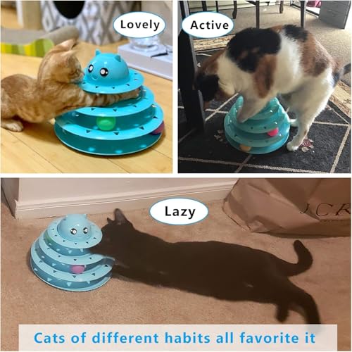 UPSKY Cat Toy Roller 3-Level Turntable Cat Toys with Six Colorful Balls - color: A-Blue