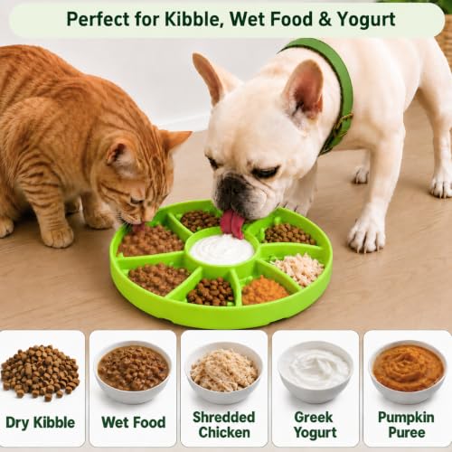 Slow Feeder Dog Bowl Silicone Suction Cup Anti Spill Dogs Cats - color: light green