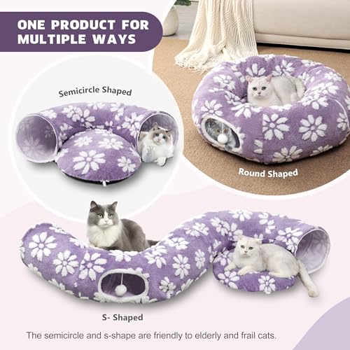 Cute Round Cat Tunnel for Indoor Cats, Purple - color: Purple Flower, size: Round