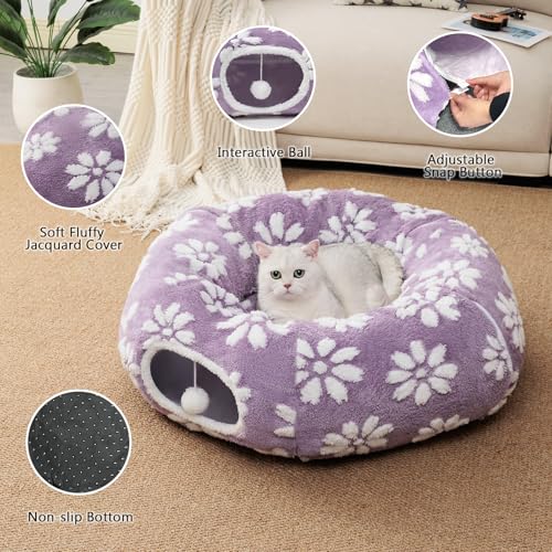 Cute Round Cat Tunnel for Indoor Cats, Purple - color: Purple Flower, size: Round
