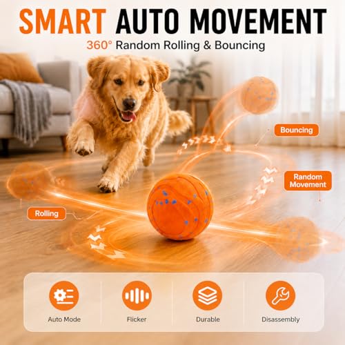 Automatic Interactive Dog Ball, Self-Moving Rechargeable Toy, 2 Modes