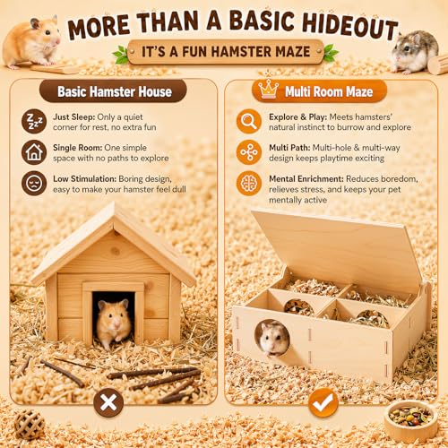 Novabright 5 Pcs Hamster Platform Set Including Wooden Hideout Tunnel Toy Multi Chamber Secret Climbing Ladder Bridge Wooden House Cage Accessories for Small Animal Gerbils Dwarf Syrian - style: Climbing Adventure Set