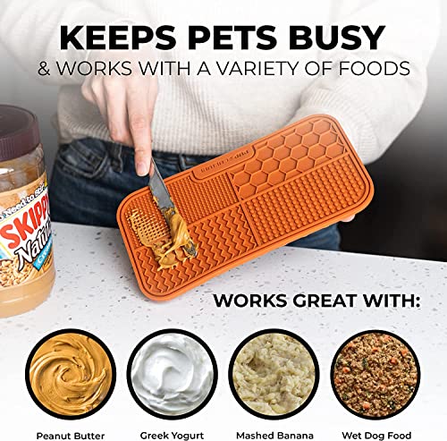 Pup Culture Dog Lick Mat for Dogs (2 Pack), Feeding Pad for Anxious Pets Plus 4 Different Puzzles for Mental Stimulation for Dogs - Supports Mental, Dental, and Digestive Health - Heavy Duty - color: Orange, size: 2 Pack