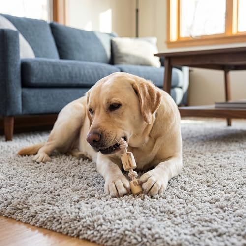 Natural Coffee Wood Dog Chew Toy Set, 1 Rope Knot Interactive Toy + 1 Coffee Wood Chew Stick, Heavy Duty Sturdy Durable, Healthy Teeth Cleaning Chew Toys for Medium Large Dogs