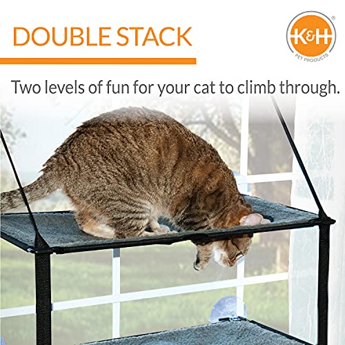 K&H Cat Window Perch, EZ Mount Double Stack Kitty Sill for Large Cats, Gray, 23 X 12 Inches (Pack of 6) - size: 23 X 12 Inches (Pack of 6), style: Double Stack