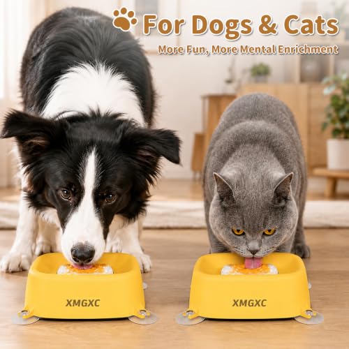Dog Lick Bowl Slow Feeder with Rolling Log & Suction Base,Yellow - color: Yellow