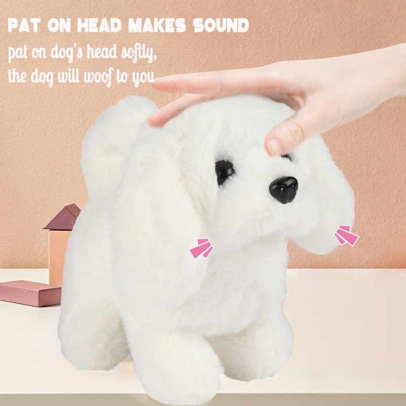 Hopearl Walking Dog Bichon Interactive Electronic Pet Plush Toy Puppy Woof and Moving Animated Nodding Head Gifts for Toddlers Birthday, White, 7'' - style: Dog-White