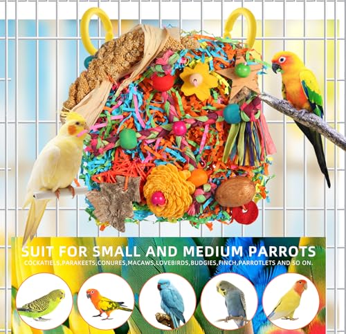 Bird Toys, Parakeet Toys Bird Foraging Toys Grass Mat Climbing Wall for Parakeet,Parrot,Cockatiel,Conure,Lovebird,Budgie Cage Small to Medium Birds (Twinkle Star) - color: Twinkle Star