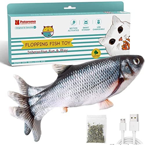 Potaroma Cat Toys Flopping Fish with Catnip, Moving Kitten Kicker, Floppy Wiggle Carp for Small Dogs, Interactive Motion Kitty Exercise, 10.5 Inches - style: Carp