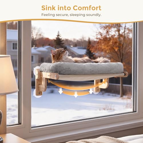 Pecute Cat Window Hammock Foldable, Cat Bed with Soft Cushion Grey, 26" L - color: Grey