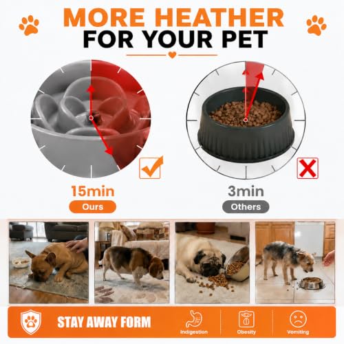 Petygooing Elevated Slow Feeder Ceramic Dog Bowls 8.26in, Slow Feeder Elevated Bowl for Small&Medium, Ceramic Slow Feeder Heavy Weighted Non-Toxic Non-Slip Puzzle Maze (Gray, 8.26in) - color: Gray, size: 8.26in