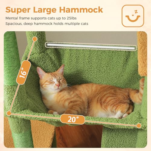 71" Cat Tree for Indoor Cats,Multi-Level Cat Tower with Large Hammock - color: Green, size: 71 Inches