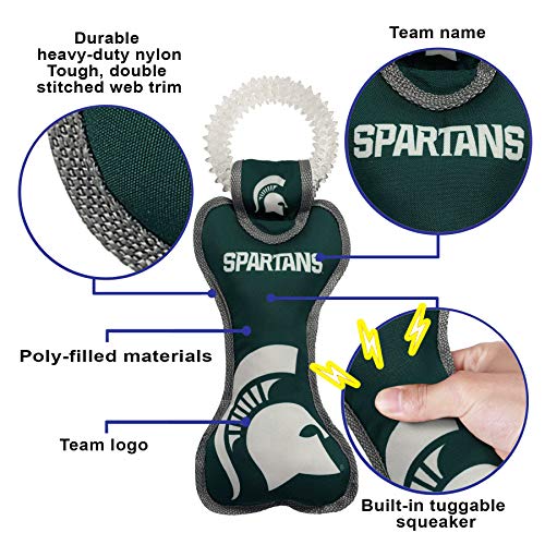 Pets First NCAA Michigan State Spartans Dental Dog TUG Toy with Squeaker. Tough PET Toy for Healthy Fun, Teething & Cleaning Pets Teeth & Gum - color: Michigan State Spartans