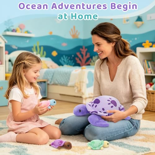 Muiteiur Purple Sea Turtle Stuffed Animal with Babies Inside, Turtle Plush - style: Purple Turtle