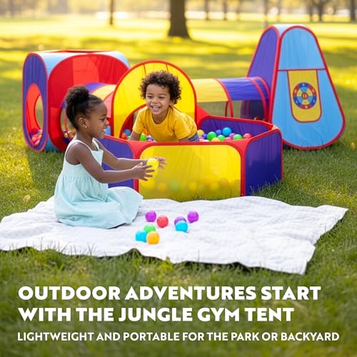 Playz 5pc Pop Up Play Tent and Crawl Through Tunnels for Kids w/Carry Bag - color: Blue, Yellow, Red