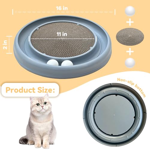 Interactive Cat Ball Track Toy for Indoor Cats, Cat Scratching Board & Exercise Set for Bored Indoor Adult and Kitten Mental & Physical Stimulation, with Spare Ball to Prevent Loss (Grey) - color: Grey