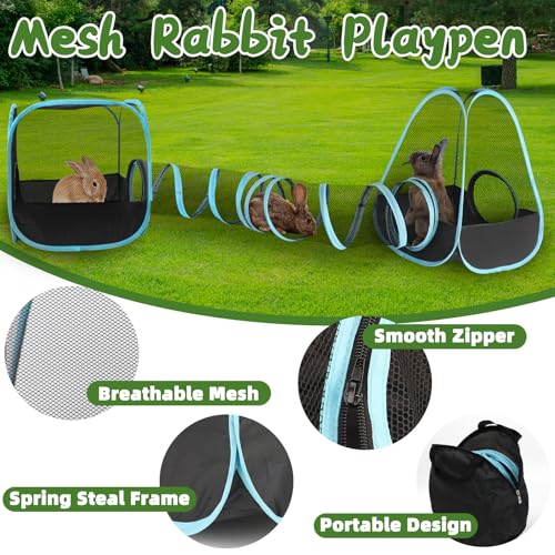 YUEPET Large Rabbit Tunnel, Bunny Tunnel for Small Pets, Ferret playpen - color: Mesh Black Blue