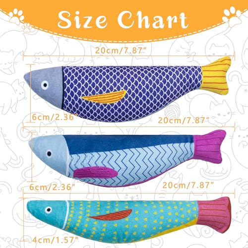 Soft Catnip Toys Fish, 3 Pack Bell Sound Cat Toys for Indoor Cats - color: Kingfish