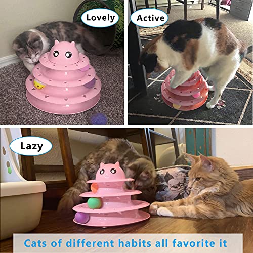 UPSKY Cat Toy Roller 3-Level Turntable Cat Toys with Six Colorful Balls - color: A-Pink