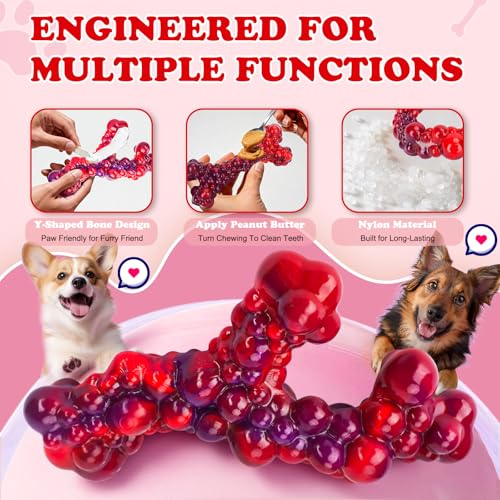 3Pack Bone Indestructible Dog Chew Nylon Toys for Aggressive Chewers - color: Red