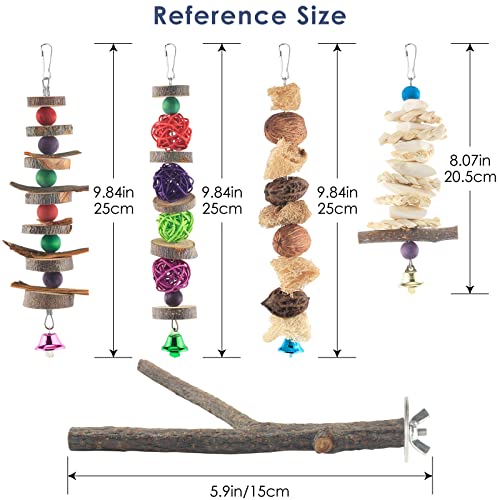 Bissap Bird Chew Toys, 5 Packs Parakeet Natural Wood Toys Parrot Hanging Cage Toy Bird Perch Stand for Small Bird Conure Cockatiel Parrotlet Lovebird Budgie - size: 5 pieces